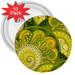 Doodles Patterns Ornament Vector Flowers Green 3  Buttons (10 pack)  Front