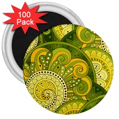 Doodles Patterns Ornament Vector Flowers Green 3  Magnets (100 Pack)