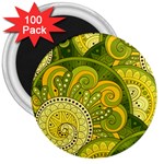 Doodles Patterns Ornament Vector Flowers Green 3  Magnets (100 pack) Front