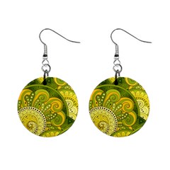 Doodles Patterns Ornament Vector Flowers Green Mini Button Earrings by Jancukart