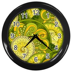 Doodles Patterns Ornament Vector Flowers Green Wall Clock (black)