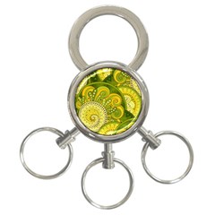 Doodles Patterns Ornament Vector Flowers Green 3-ring Key Chain by Jancukart