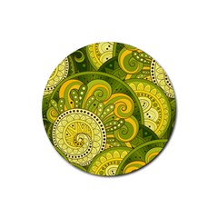 Doodles Patterns Ornament Vector Flowers Green Rubber Round Coaster (4 Pack)