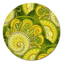 Doodles Patterns Ornament Vector Flowers Green Magnet 5  (round)