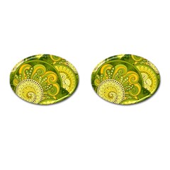 Doodles Patterns Ornament Vector Flowers Green Cufflinks (oval)