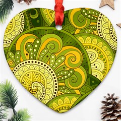 Doodles Patterns Ornament Vector Flowers Green Heart Ornament (two Sides)