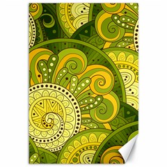 Doodles Patterns Ornament Vector Flowers Green Canvas 12  X 18 