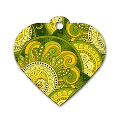 Doodles Patterns Ornament Vector Flowers Green Dog Tag Heart (one Side)