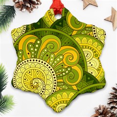 Doodles Patterns Ornament Vector Flowers Green Snowflake Ornament (two Sides) by Jancukart