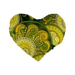 Doodles Patterns Ornament Vector Flowers Green Standard 16  Premium Heart Shape Cushions