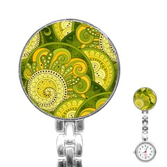 Doodles Patterns Ornament Vector Flowers Green Stainless Steel Nurses Watch