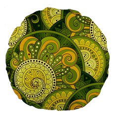 Doodles Patterns Ornament Vector Flowers Green Large 18  Premium Flano Round Cushions by Jancukart