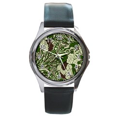 Texture Ornament Pattern Seamless Paisley Round Metal Watch