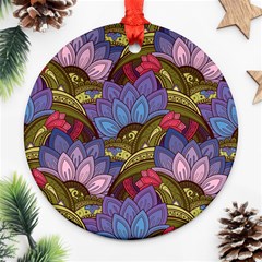 Purple Red And Green Flowers Digital Wallpaper Patterns Ornament Ornament (round)