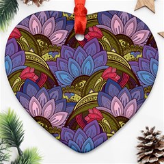 Purple Red And Green Flowers Digital Wallpaper Patterns Ornament Ornament (heart)