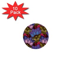 Purple Red And Green Flowers Digital Wallpaper Patterns Ornament 1  Mini Buttons (10 Pack)  by Jancukart