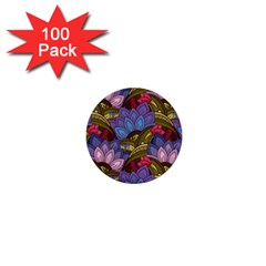 Purple Red And Green Flowers Digital Wallpaper Patterns Ornament 1  Mini Buttons (100 Pack)  by Jancukart