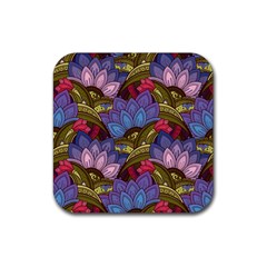 Purple Red And Green Flowers Digital Wallpaper Patterns Ornament Rubber Coaster (square) by Jancukart