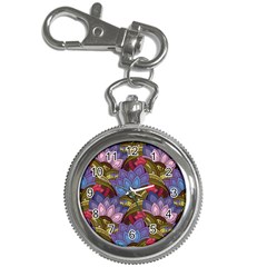 Purple Red And Green Flowers Digital Wallpaper Patterns Ornament Key Chain Watches