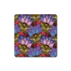 Purple Red And Green Flowers Digital Wallpaper Patterns Ornament Square Magnet