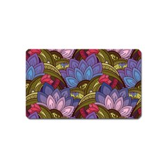 Purple Red And Green Flowers Digital Wallpaper Patterns Ornament Magnet (name Card) by Jancukart