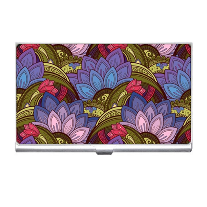 Purple Red And Green Flowers Digital Wallpaper Patterns Ornament Business Card Holder