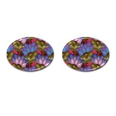 Purple Red And Green Flowers Digital Wallpaper Patterns Ornament Cufflinks (oval)