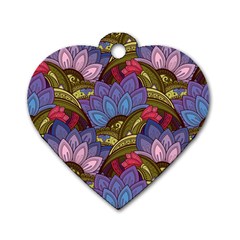 Purple Red And Green Flowers Digital Wallpaper Patterns Ornament Dog Tag Heart (two Sides) by Jancukart