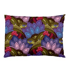 Purple Red And Green Flowers Digital Wallpaper Patterns Ornament Pillow Case by Jancukart