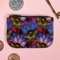 Purple Red And Green Flowers Digital Wallpaper Patterns Ornament Mini Coin Purse