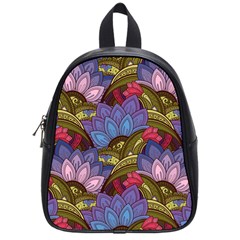 Purple Red And Green Flowers Digital Wallpaper Patterns Ornament School Bag (small)