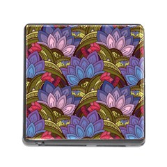 Purple Red And Green Flowers Digital Wallpaper Patterns Ornament Memory Card Reader (square 5 Slot)