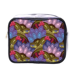 Purple Red And Green Flowers Digital Wallpaper Patterns Ornament Mini Toiletries Bag (one Side)