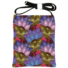 Purple Red And Green Flowers Digital Wallpaper Patterns Ornament Shoulder Sling Bag