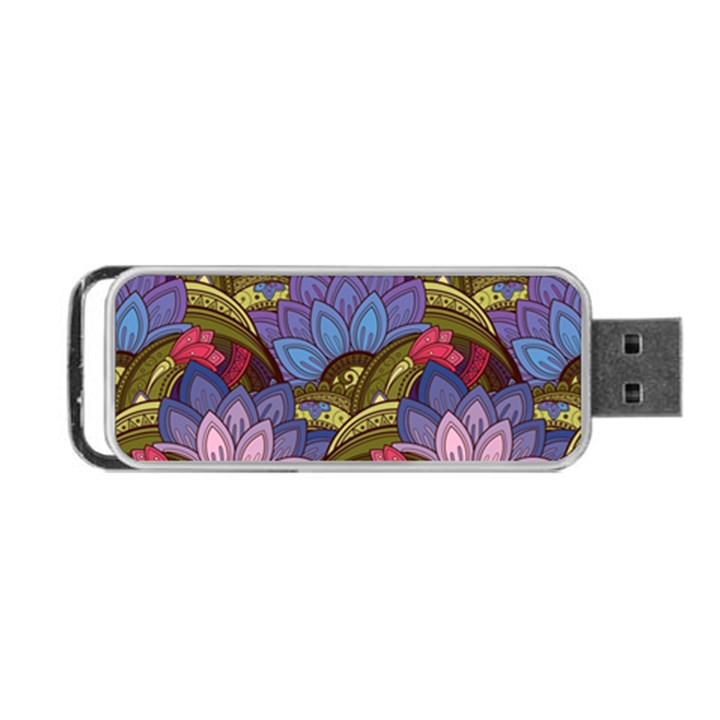 Purple Red And Green Flowers Digital Wallpaper Patterns Ornament Portable USB Flash (One Side)