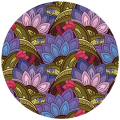 Purple Red And Green Flowers Digital Wallpaper Patterns Ornament Wooden Puzzle Round by Jancukart