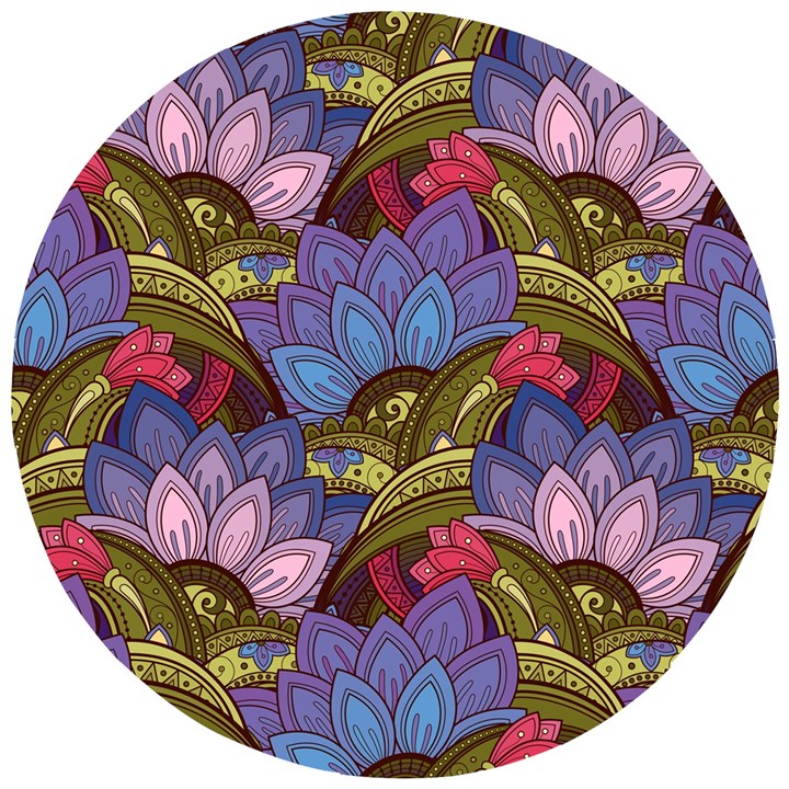 Purple Red And Green Flowers Digital Wallpaper Patterns Ornament Wooden Puzzle Round