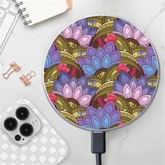 Purple Red And Green Flowers Digital Wallpaper Patterns Ornament Wireless Fast Charger(white) by Jancukart