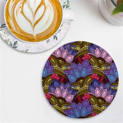 Purple Red And Green Flowers Digital Wallpaper Patterns Ornament Uv Print Round Tile Coaster by Jancukart