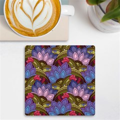 Purple Red And Green Flowers Digital Wallpaper Patterns Ornament Uv Print Square Tile Coaster  by Jancukart