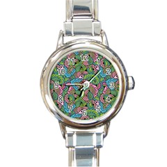 Background Texture Paisley Pattern Round Italian Charm Watch