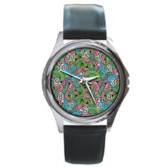 Background Texture Paisley Pattern Round Metal Watch