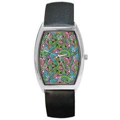 Background Texture Paisley Pattern Barrel Style Metal Watch