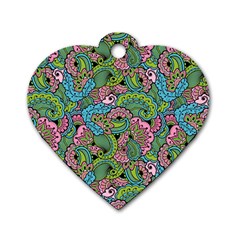 Background Texture Paisley Pattern Dog Tag Heart (two Sides)