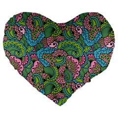 Background Texture Paisley Pattern Large 19  Premium Heart Shape Cushions