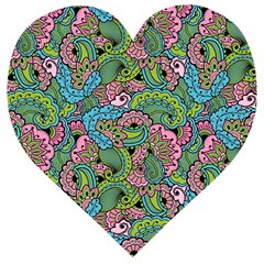 Background Texture Paisley Pattern Wooden Puzzle Heart