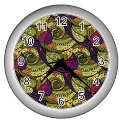 Pattern Vector Texture Style Garden Drawn Hand Floral Wall Clock (silver) by Jancukart