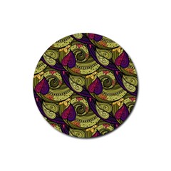 Pattern Vector Texture Style Garden Drawn Hand Floral Rubber Round Coaster (4 Pack)