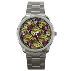 Pattern Vector Texture Style Garden Drawn Hand Floral Sport Metal Watch