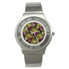 Pattern Vector Texture Style Garden Drawn Hand Floral Stainless Steel Watch